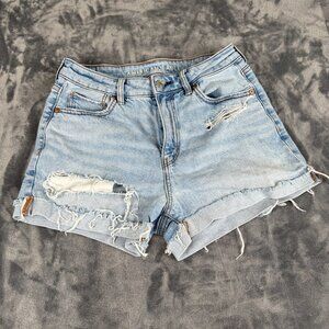 American Eagle Jean Mom Shorts Distressed Size 4 Strigid Cut Off Distressed Blue